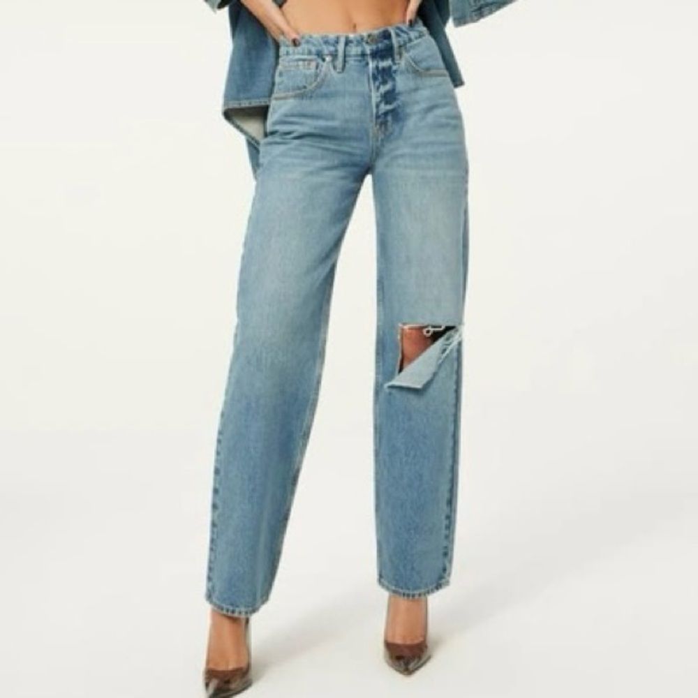 Good American Womens Light Blue Washed 90s Straight Leg Jeans Size 8/29